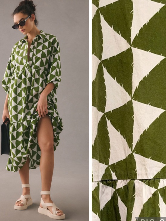 Maeve Dresses & Skirts - Anthropologie Maeve The Bettina Tiered Shirt Dress In Green Motif Size Large